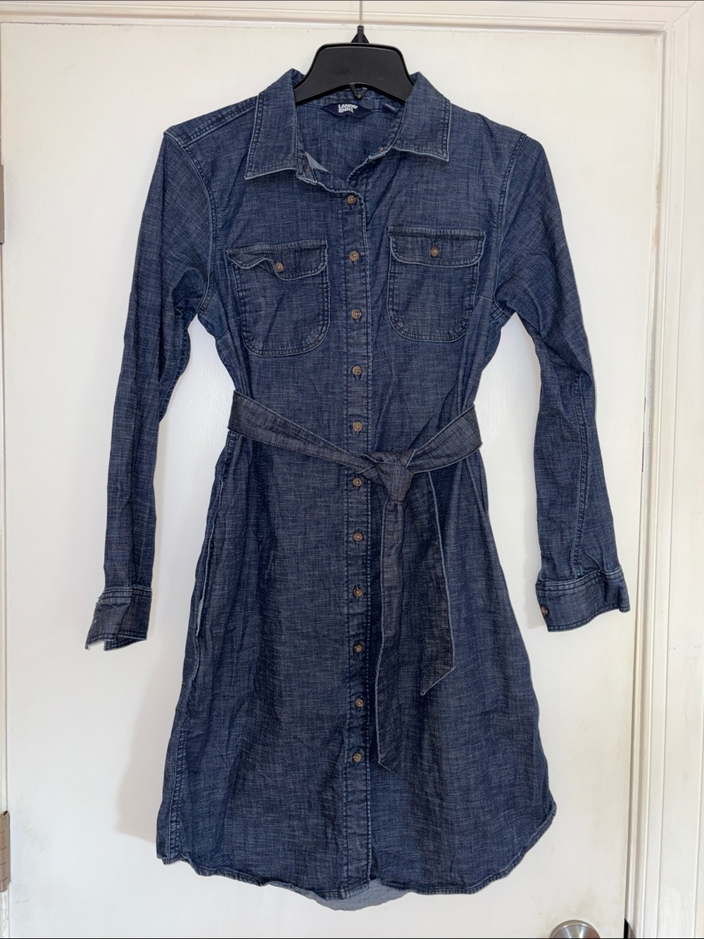 Lands end denim shirtdress Jean dress women’s small 6 8